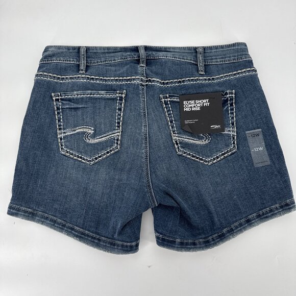 Silver Jeans Co. Size 12 W Elyse Mid Rise Comfort Fit Blue Jean Shorts Denim New - Picture 7 of 13